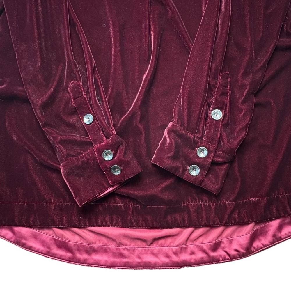 Soft Surroundings Velvet Popover Tunic Top Size M Burgundy Wine Button Cuffs - Picture 4 of 9